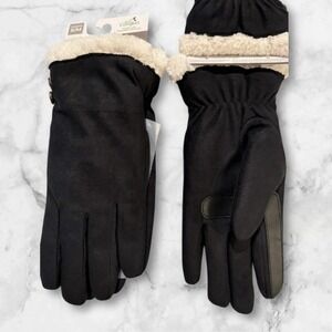 Isotoner Womens smartDri Sherpa Lined Faux Suede Touchscreen Gloves Black S/M